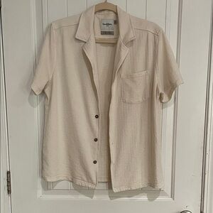 Goodfellow & Co Cream Short-Sleeve Textured Button-Down Shirt size Medium